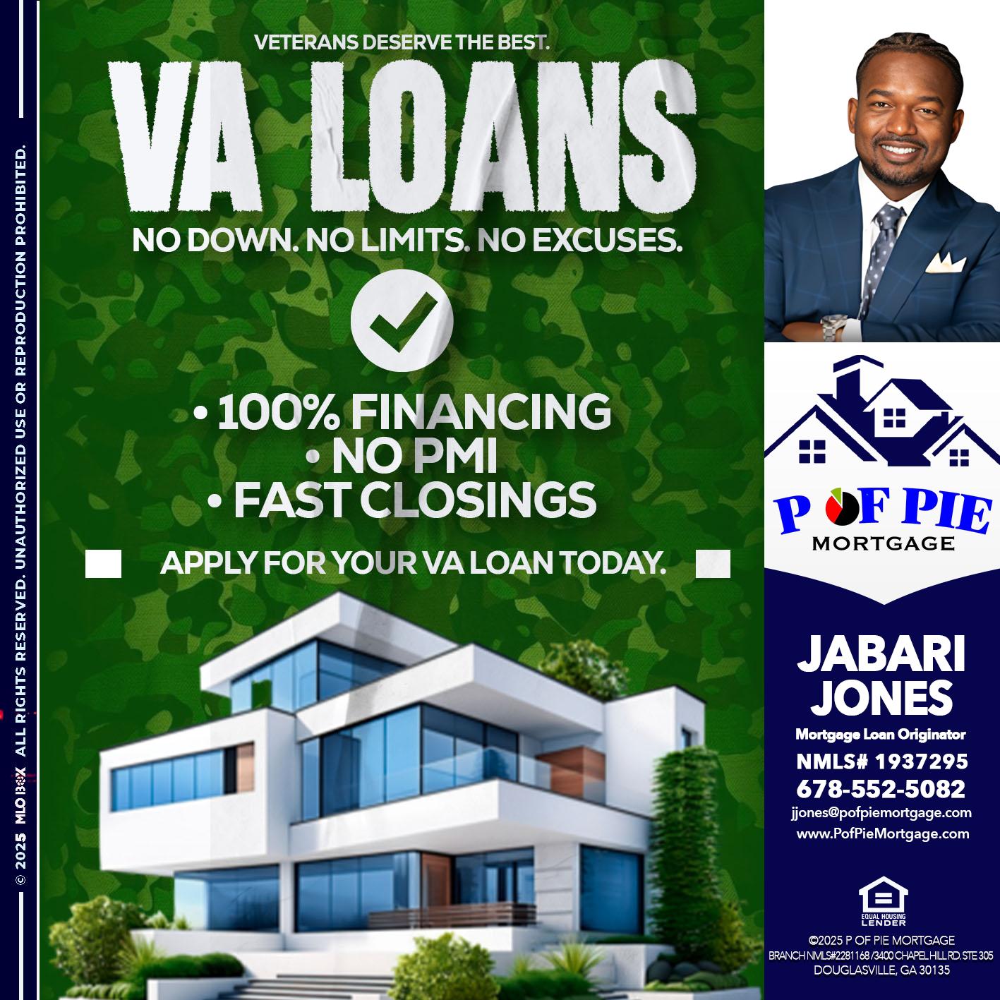 VA LOANS - Jabari Jones -Mortgage Loan Officer