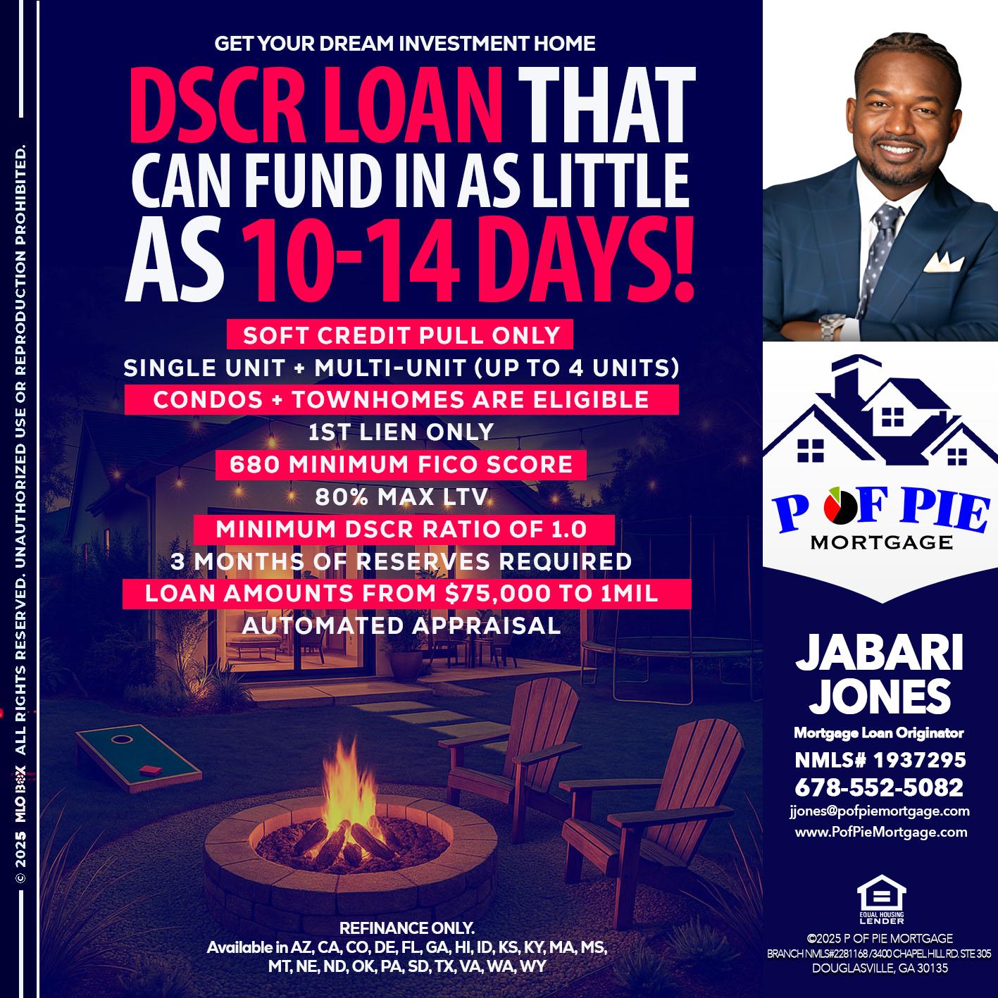 DSCR LOAN - Jabari Jones -Mortgage Loan Officer