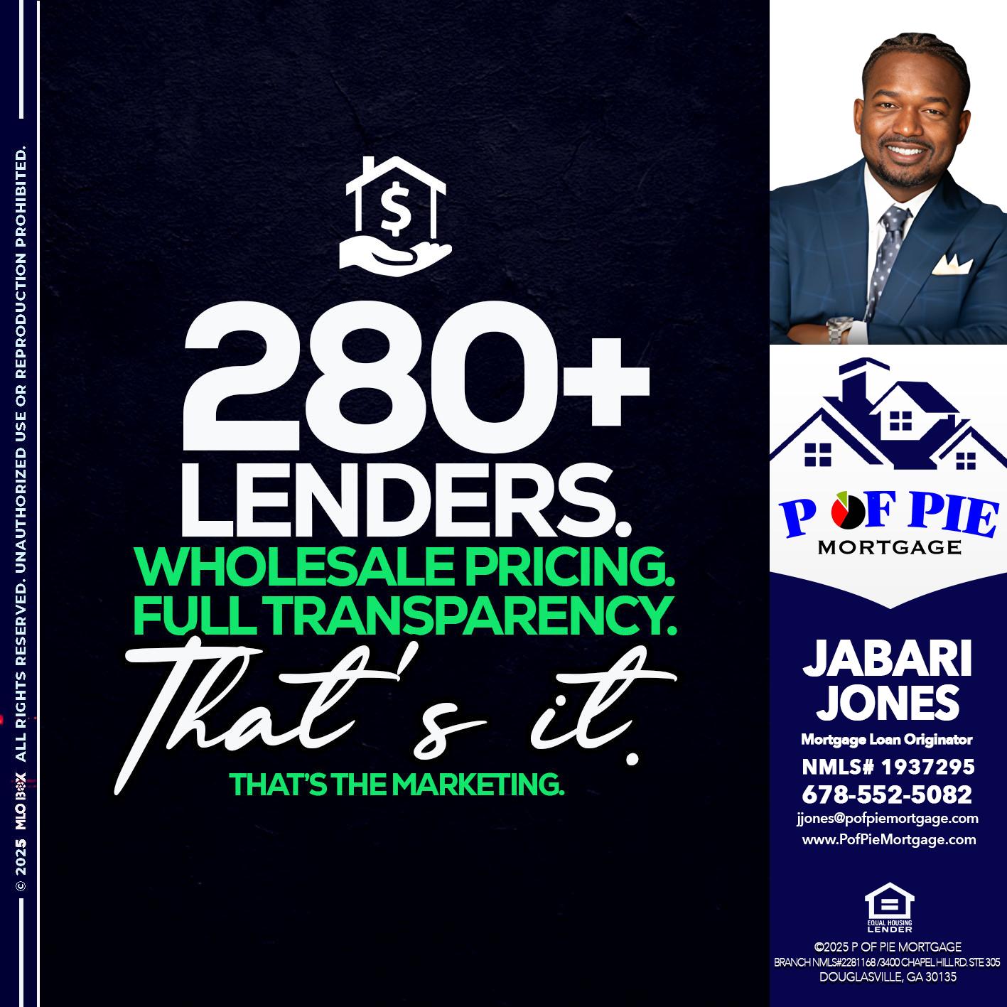 280+ LENDERS - Jabari Jones -Mortgage Loan Officer